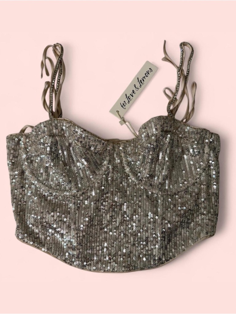 For Love & Lemons Silver Sequin Crop Bustier
